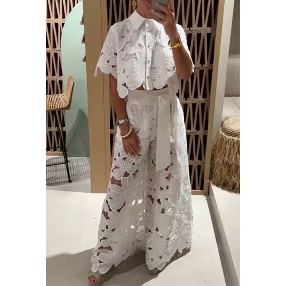 White Floral Eyelet Two-Piece Set